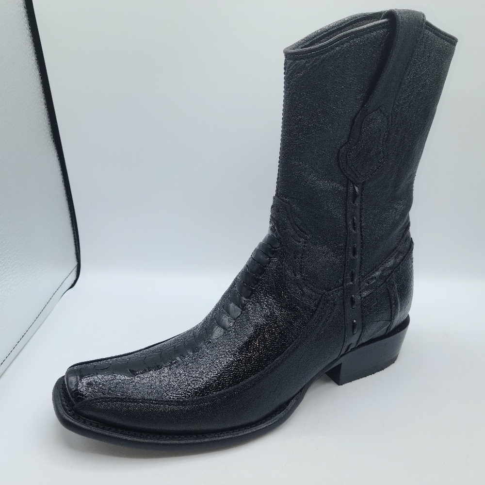 Men's Wild West Genuine Ostrich Leg Short Boots Stitched Vamp Dubai Toe Zipper